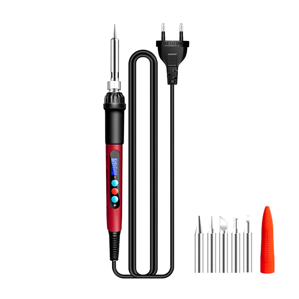 amiciTools 60W Electric Soldering Iron, Digital Welding Tool with LCD Display, 180~500? Adjustable Temperature, 6 Solder Bits and Calibration Function