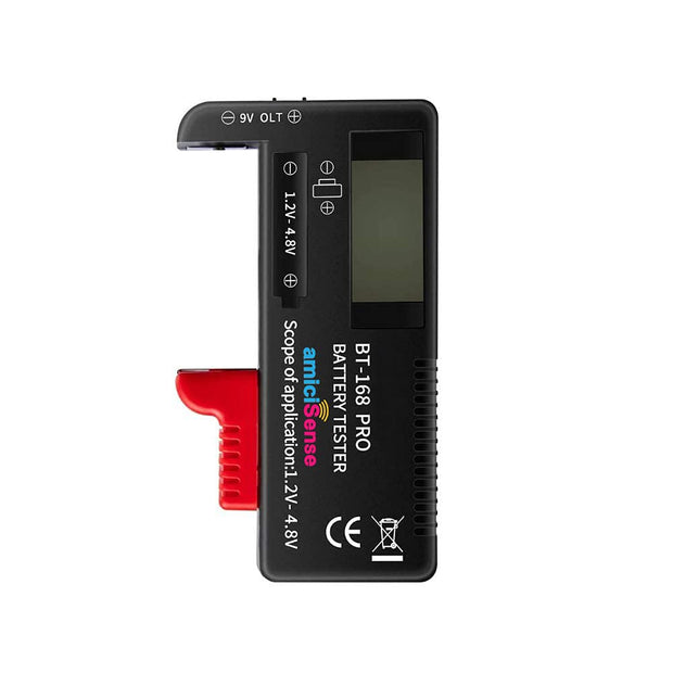 amiciSense Digital Battery Tester Bt-168 Pro Voltage Indicator For 1.2V-4.8V Aa Aaa C D 9V 3V 18650 16340 14500 Lithium Battery, Battery_powered, Black