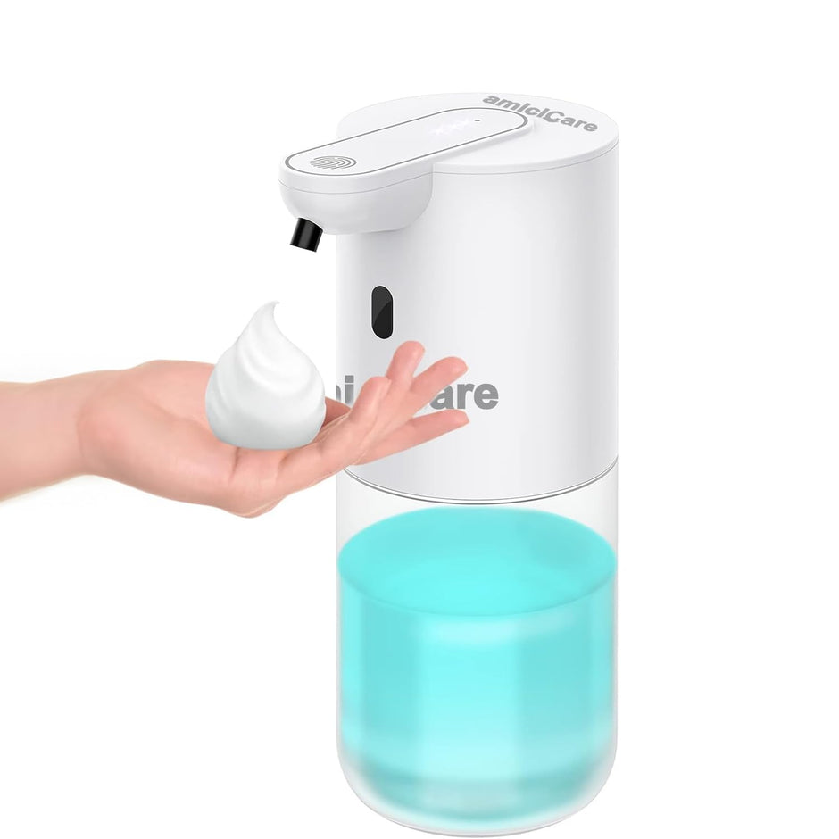 amiciCare Touchless Foam Soap Dispenser - Type-C Rechargeable | 4 Dispense Modes | 0.25 Sec Dispensing Speed | IP65 Rated with No-Screw Adhesive Mounting (400ml)