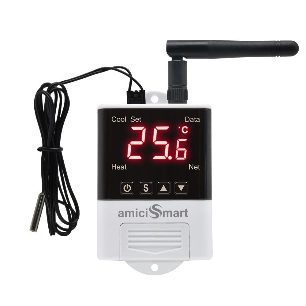 amiciSmart WIFI Digital Thermostat, AC 220V Temperature Controller -40?~99.9? C for Incubator Aquarium Refrigerator Farming with NTC Sensor and LCD Display