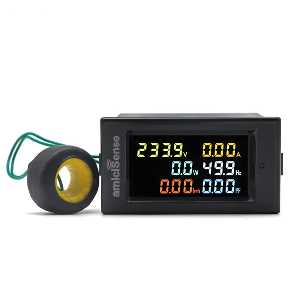 amiciSense Digital Energy Meter Single phase 6 in 1, 40V-300V AC 100A Power Meter with Multi-Colour Display (22kW)