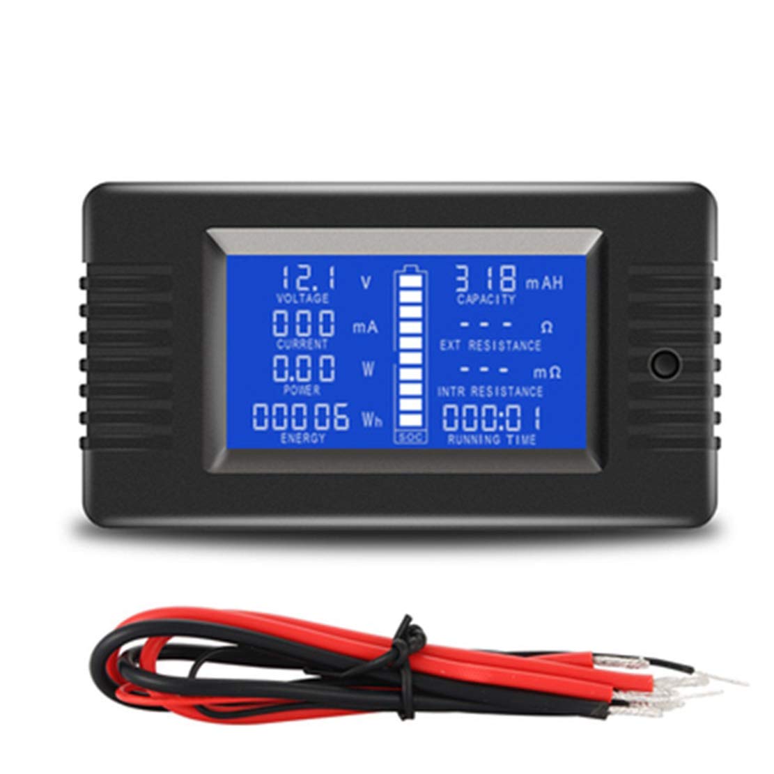 amiciSense DC Digital Battery Tester 9 in 1, 0-200V 10A Voltmeter Ammeter Power Energy Impedance Resistance Capacity Power Meter with Blue Back Light