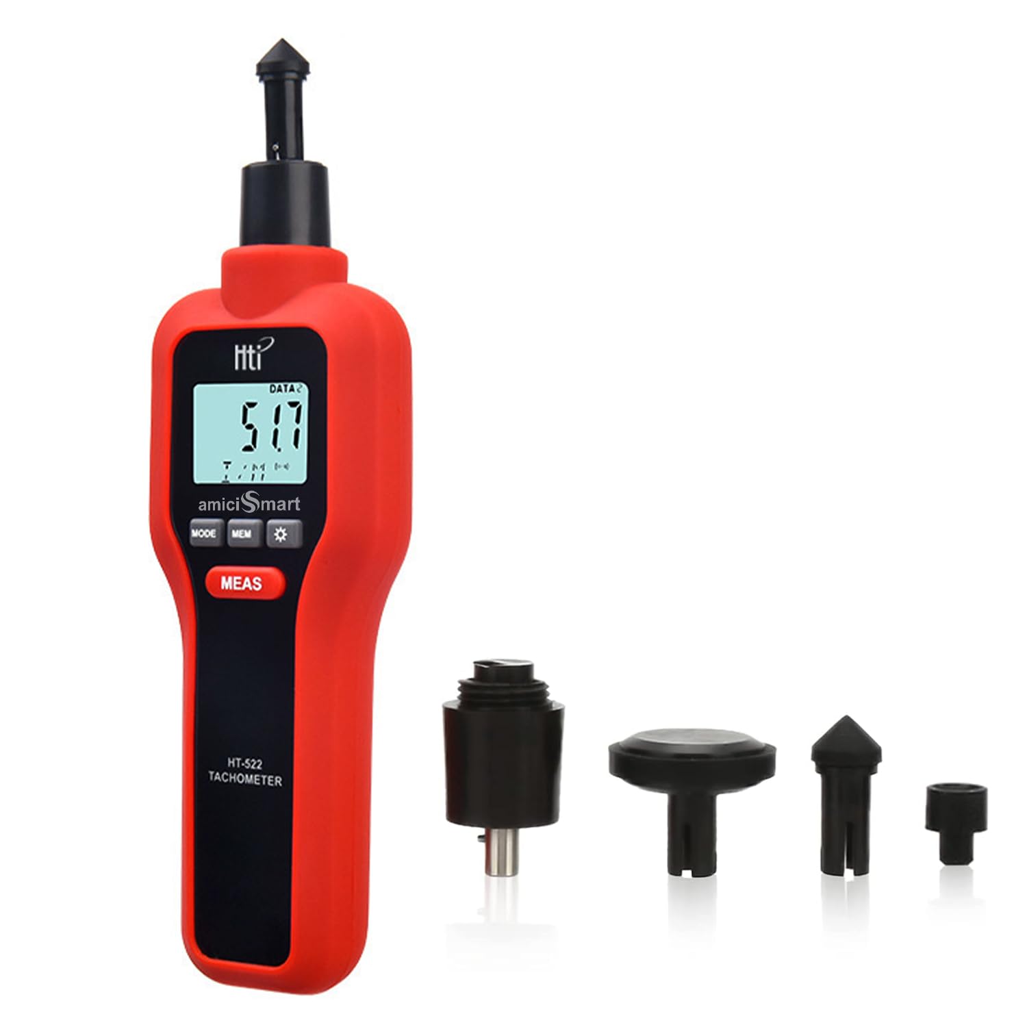 amiciSmart ABS Plastic 2 In 1 Digital Tachometer Laser Rpm Tester Handheld Rotation Speed Measuring Meter With 9V Battery And 99,999 Rpm Count, Red