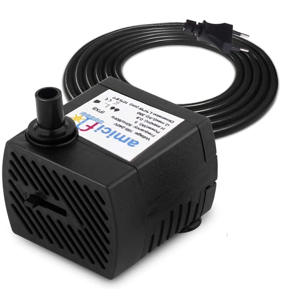 amiciFlo 5W Mini Submersible Water Pump with 150L/H Flow Rate and 1.2m Lift for Mini Cooler Aquarium (Black, ABS Plastic)