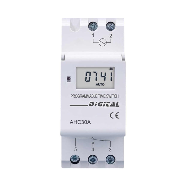 amiciSmart Digital Programmable Timer Switch Relay in-Built 7 Days Schedule, DIN Rail Mounted 30A, DC 12V