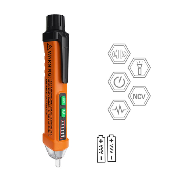 amiciSense Voltage Detector PEAKMETER PM8908C Non-Contact Voltage Tester 50-60Hz AC 12-1000V Pen Circuit Detector Electrical Tool with Work Light and 2 AAA Batteries