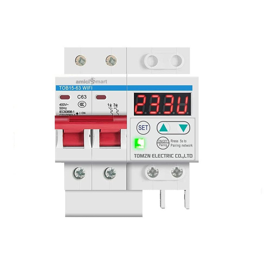 amiciSmart WiFi MCB Circuit Breaker 63A Timer Switch with Over/Under Voltage, Over Current and Short Circuit Protection Compatible with Alexa Google Assistant Din Rail Mounted