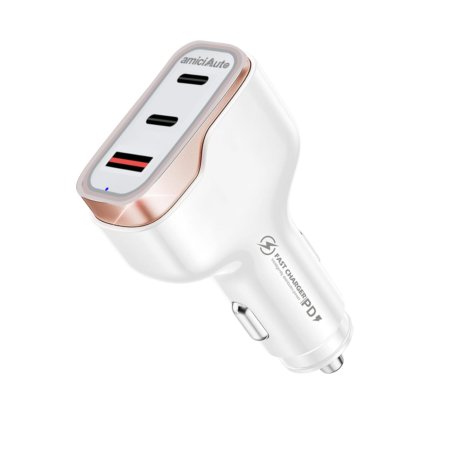 amiciAuto 138W Car Charger with PD 3.0/PPS, 105W Dual PD Charging Port, and 18W USB-A QC 3.0 Port ? Unleash 100W Power at a Single Port for Android