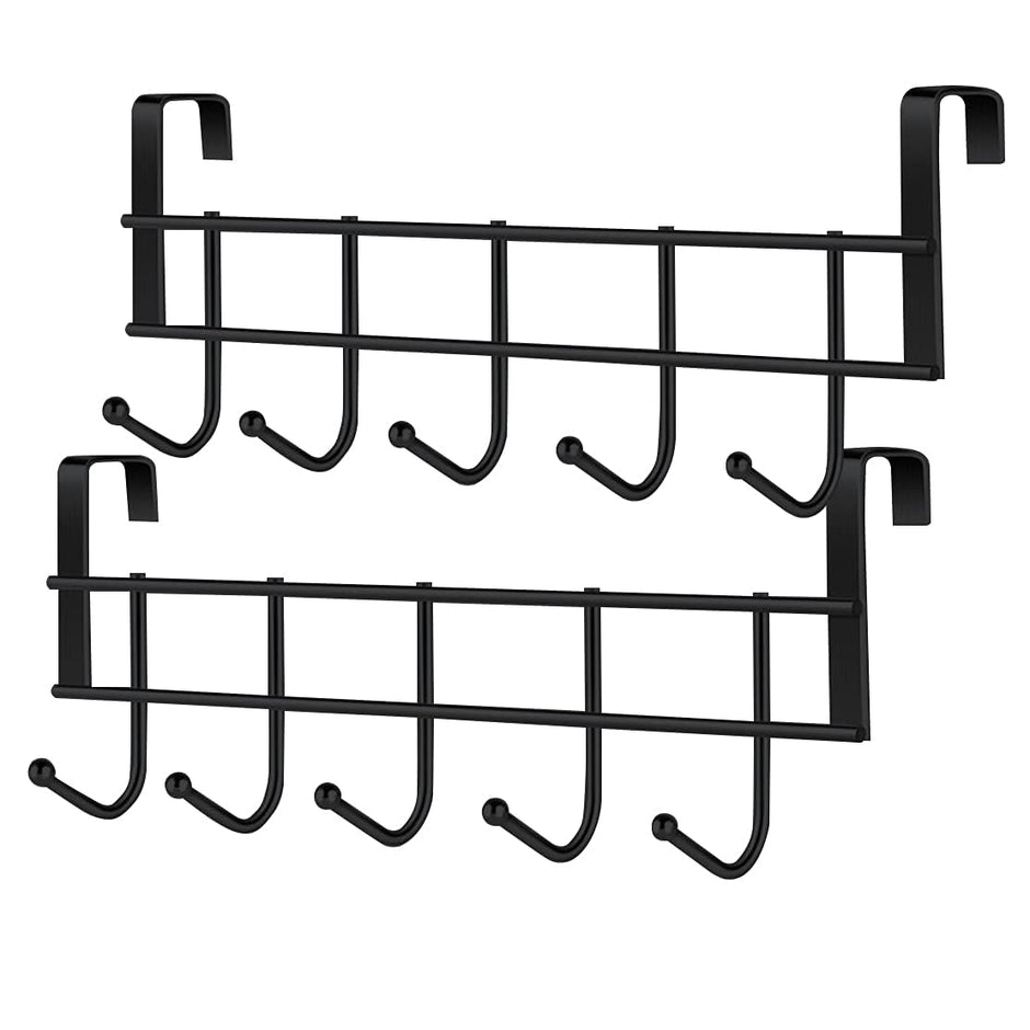 amiciCare 5 Hook Over Drawer Hanger, Alloy Steel Hanging Organizer with No Screw Installation (Black) (Pack of 2)