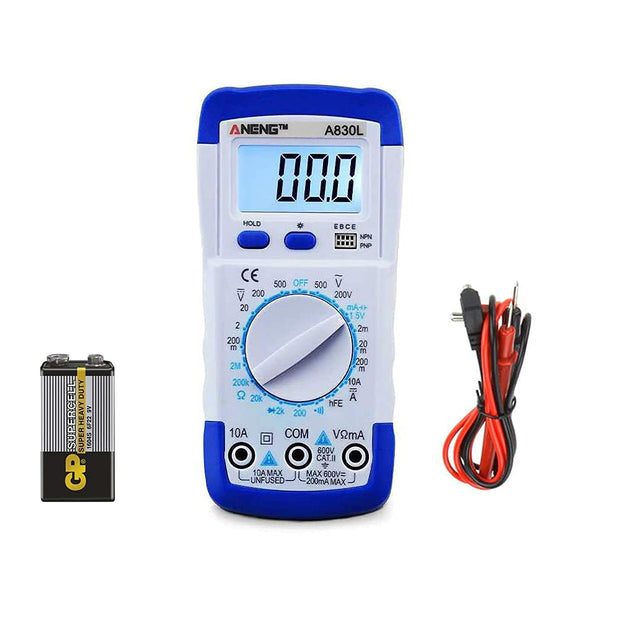 amiciSense 830L Digital Multimeter 1999 Count AC/DC Voltage Current Resistance Diode Transistor hFE Management Multimeter with 9V Battery