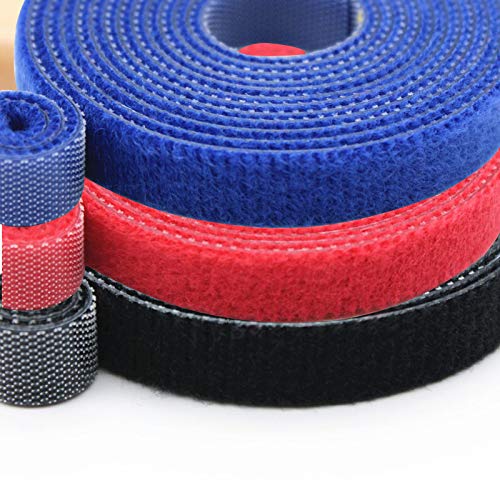 amiciCare Ties Reusable Fastening Tape Hook & Loop Wire Organizer 10mm Set of 3,1 m/roll Each Blue, Black, Red Color