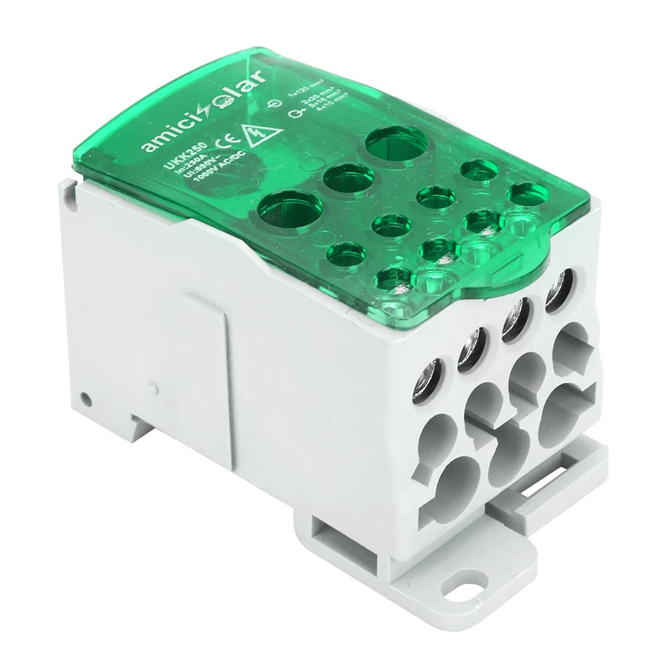 amiciSolar Heavy-Duty Terminal Block Junction Box | Multiple Output Ports with Brass Connectors