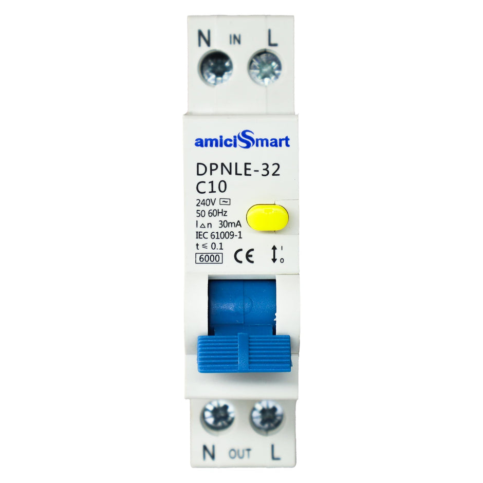 amiciSmart RCBO, Single Module 220V Residual Current Circuit Breaker with Over Current and Leakage Protection