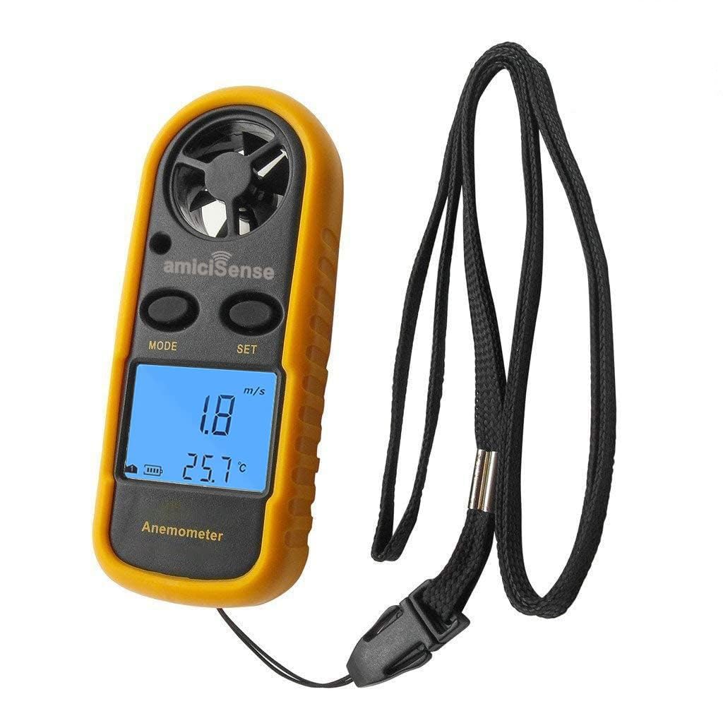 amiciSense GM816 Pocket LCD Digital Anemometer Air Wind Speed Gauge with Temperature Measurement and 1 Year Warranty