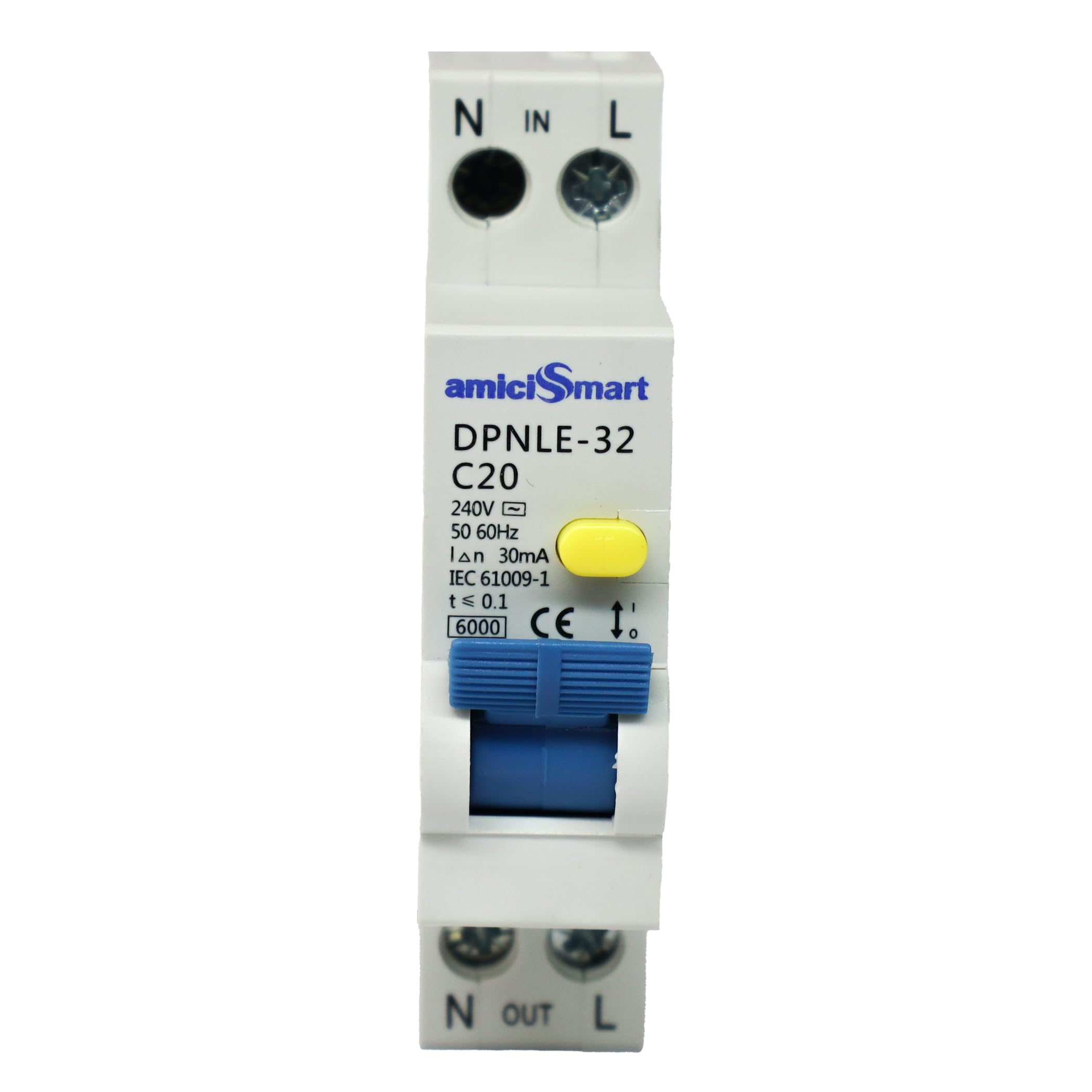 amiciSmart RCBO, Single Module 220V Residual Current Circuit Breaker with Over Current and Leakage Protection