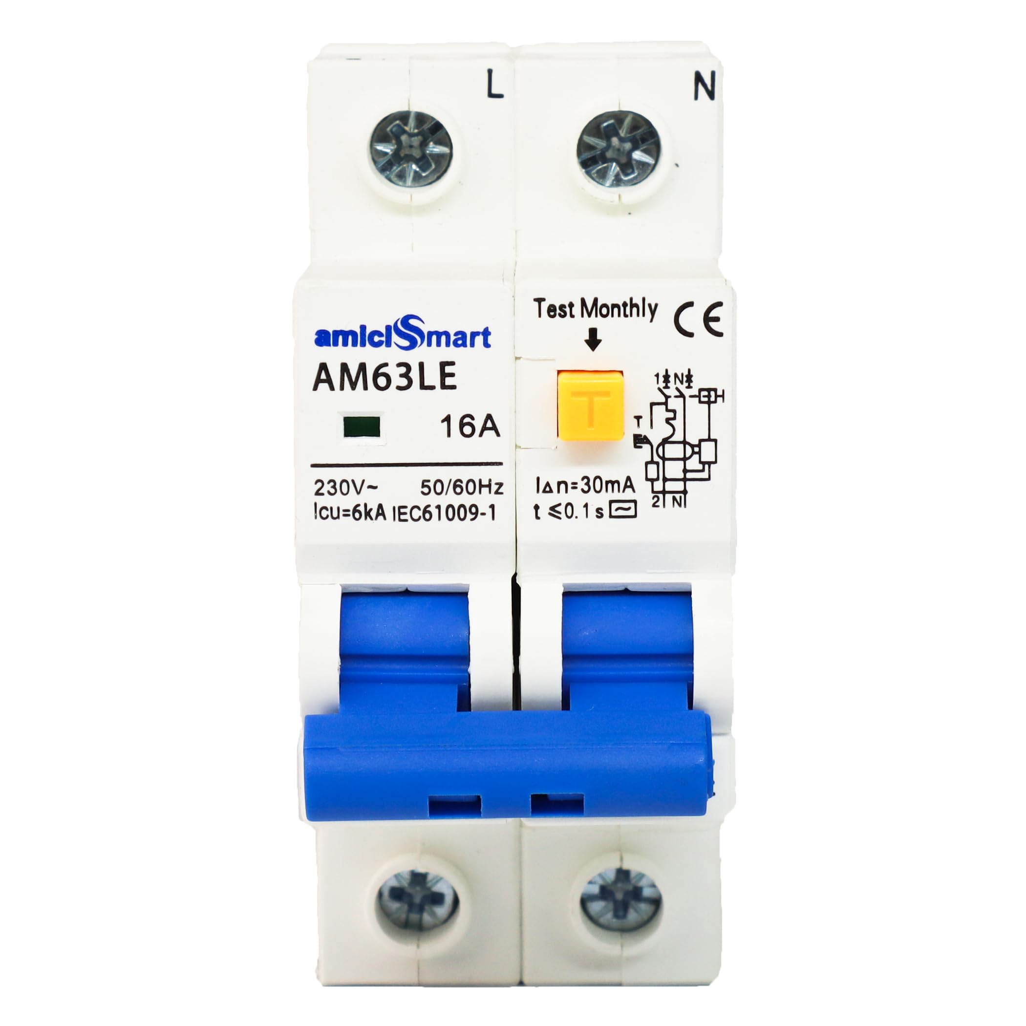 amiciSmart RCBO, 220V Residual Current Circuit Breaker with Over Current, Short-Circuit and Leakage Protection