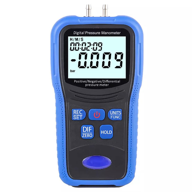 amiciSense Digital Air Pressure Tester, Handheld Manometer with 11 Selectable Units, Data Record Function and Back-Lit, Differential Pressure Gauge HVAC Air Pressure Meter