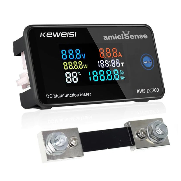 amiciSense 100A DC Energy Meter 6-in-1 Voltage, Current, Power & Energy Monitoring for Precise DC System Management