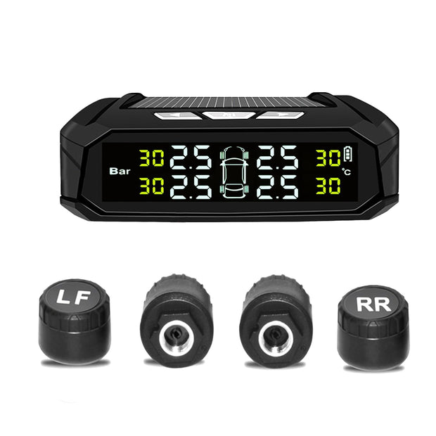 amiciAuto Solar Powered Car TPMS, Wireless Tyre Pressure Monitoring System with External Sensor for 4 Wheeler