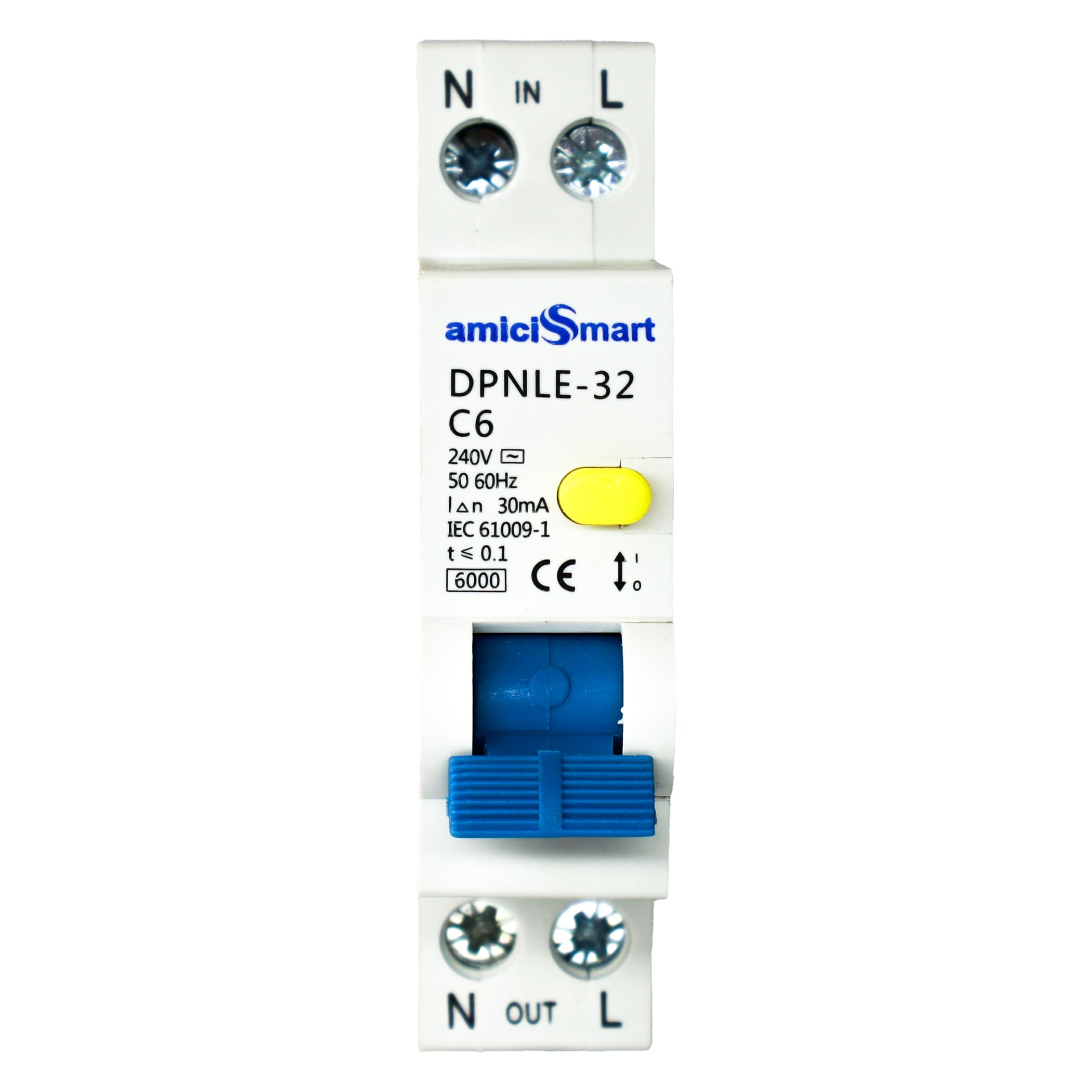 amiciSmart RCBO, Single Module 220V Residual Current Circuit Breaker with Over Current and Leakage Protection