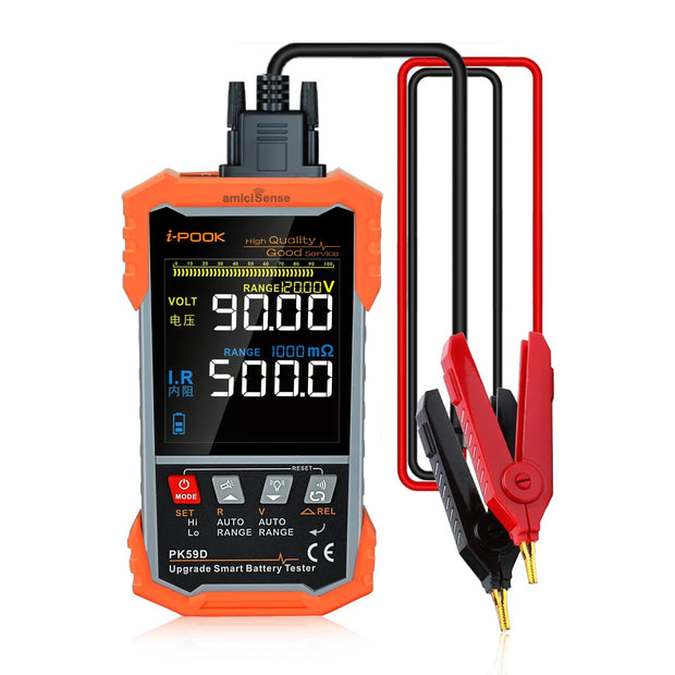 amiciSense Battery Internal Resistance Tester | Automatic & Manual Detection | Self-Calibration with Kelvin Four-Terminal Sensing & Color Display for All Battery Type,500? 120V