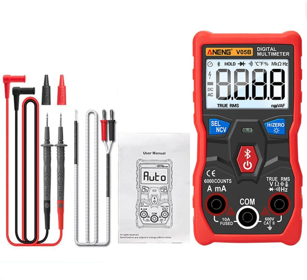 amiciSense Digital Bluetooth Multimeter, DC/AC Current and Voltage Test TRMS with 6000 Counts NCV Resistance Capacitance Frequency Temperature Test, 2xAAA Battery, K-Type Sensor