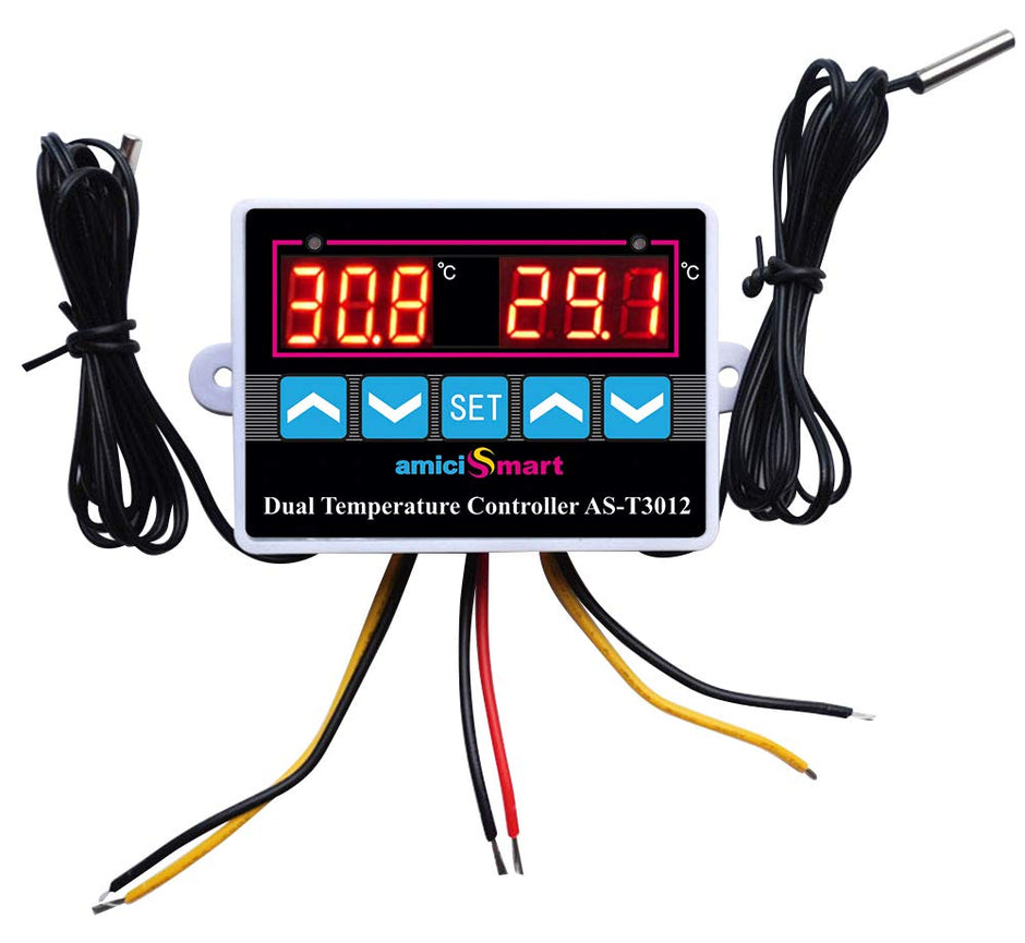 amiciSmart AC 220V Digital LED Dual Thermometer Temperature Controller Thermostat Incubator Control Microcomputer Dual Probe