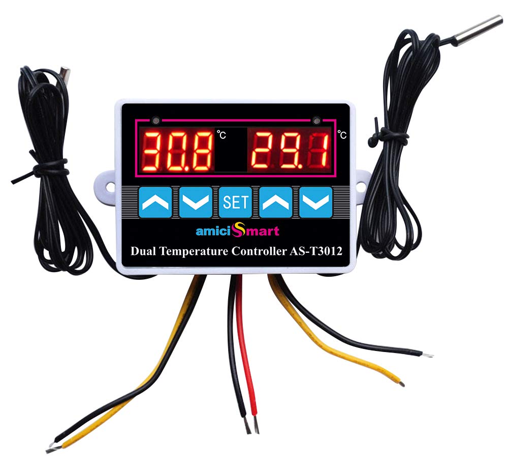 amiciSmart AC 220V Digital LED Dual Thermometer Temperature Controller Thermostat Incubator Control Microcomputer Dual Probe