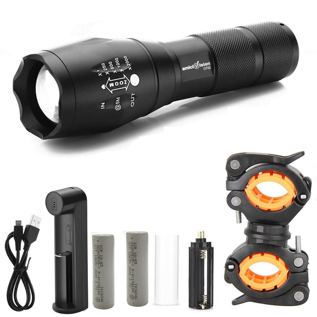 amiciVision Metal LED Torch Flashlight XML T6 WaterResistance 5Modes Adjustable Focus