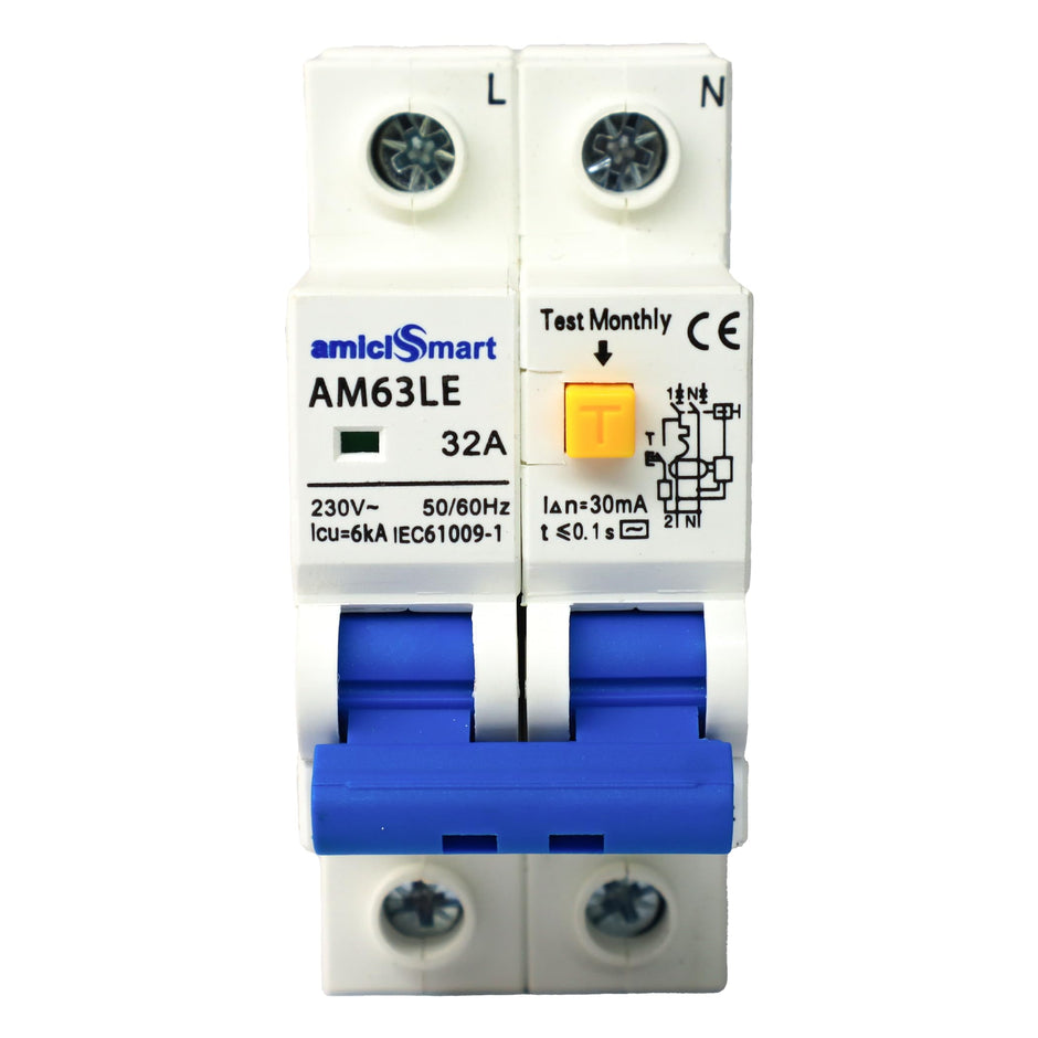 amiciSmart RCBO, 220V Residual Current Circuit Breaker with Over Current, Short-Circuit and Leakage Protection