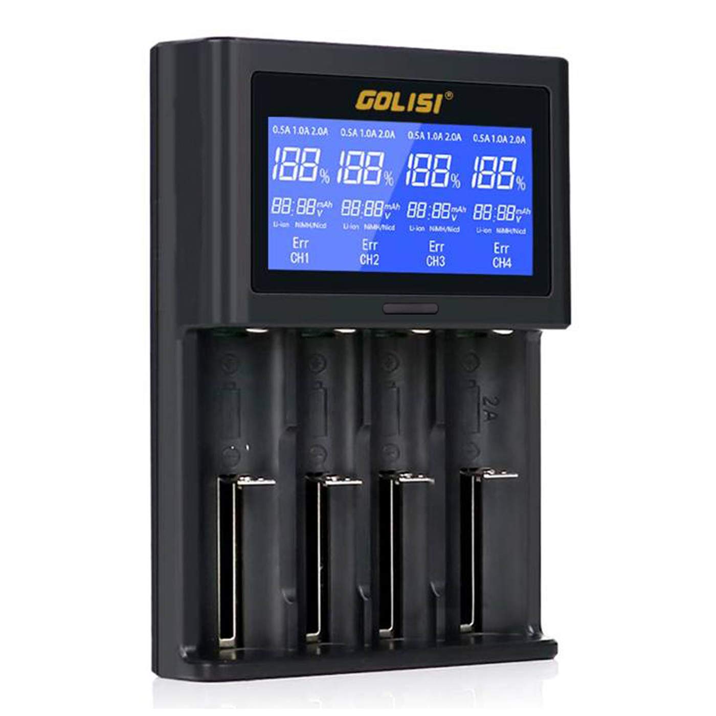 amiciKart 2.0A Smart Battery Charger with LCD Display and Auto Detecting Battery