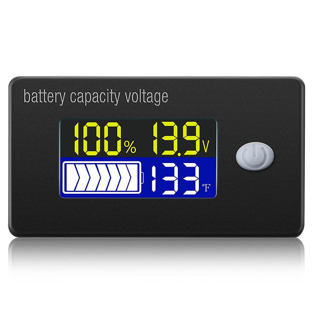 amiciSense DC 10-100V Battery Capacity Indicator, Battery Charge and Voltage Monitoring with Temperature Sensor and Alarm Function for All Battery Type