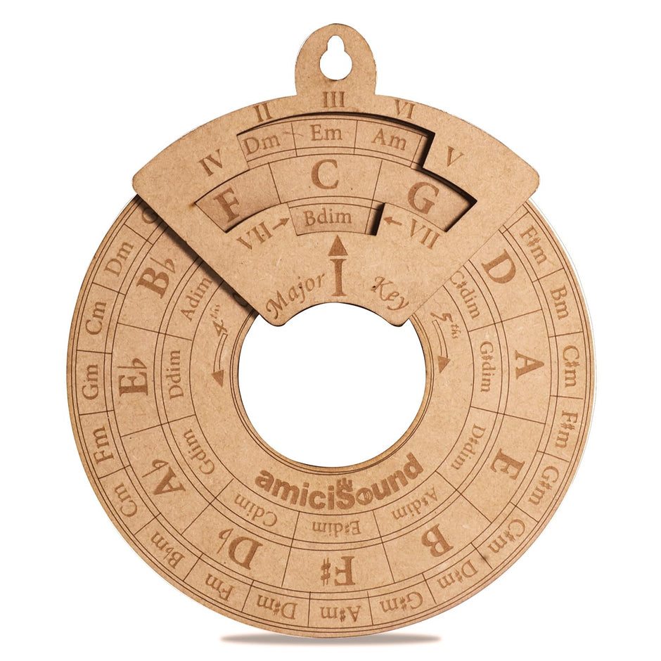 amiciSound Circle of Fifth Wheel for Music Theory Reference, Wooden Melody Tool for Songwriter Musician