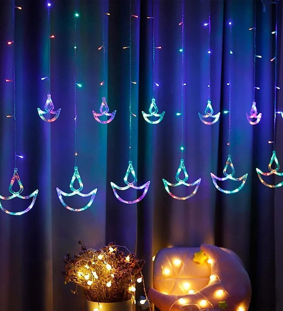 amiciVision Diya Curtain String Lights for Diwali, 8 Mode Decoration Light (Multi-Color)