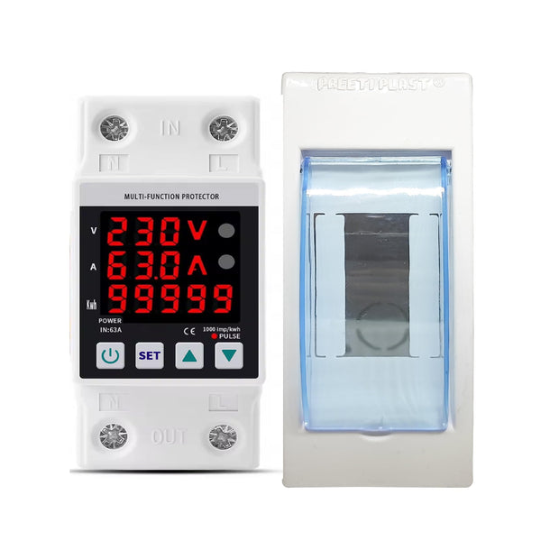 amiciSmart 63A 230V Digital Energy Meter with Over/Under Voltage, Over Current/Load Protection