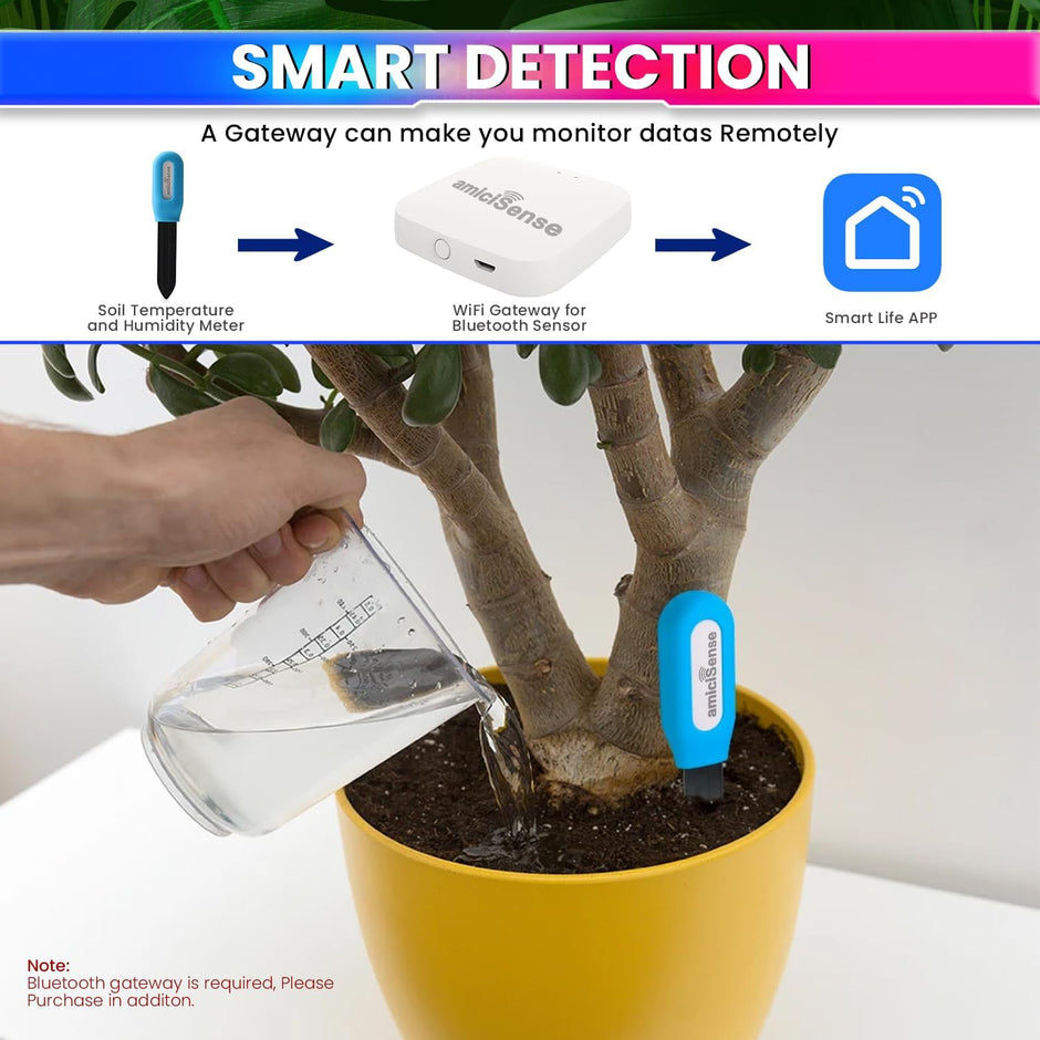 amiciSense 2-in-1 Soil Moisture and Temperature Sensor, Wireless Hygrometer for Potted Plants Garden (Pack of 3)