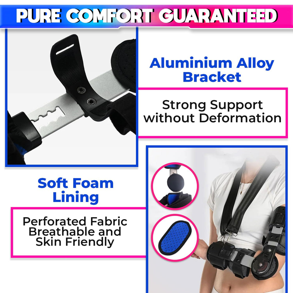 amiciCare Premium Elbow Support Brace- Adjustable Length for Enhanced Comfort and Mobility, Post OP Hinge Elbow Splints for Men and Women