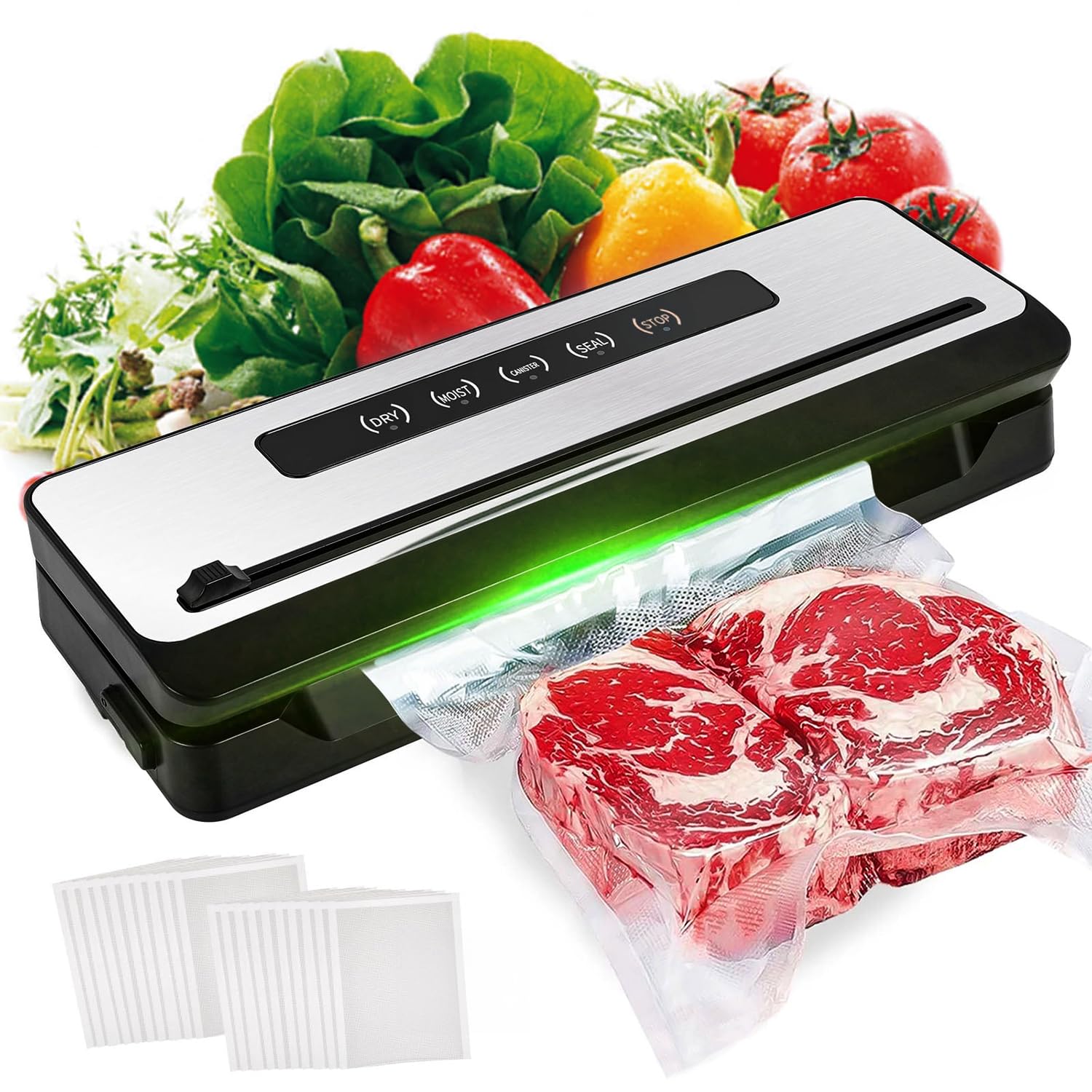 amiciCare Vacuum Sealing Machine. 60kPa Automatic Food Packing with 20Pc Sealing Bags,220VAC