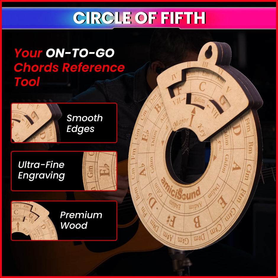 amiciSound Circle of Fifth Wheel for Music Theory Reference, Wooden Melody Tool for Songwriter Musician