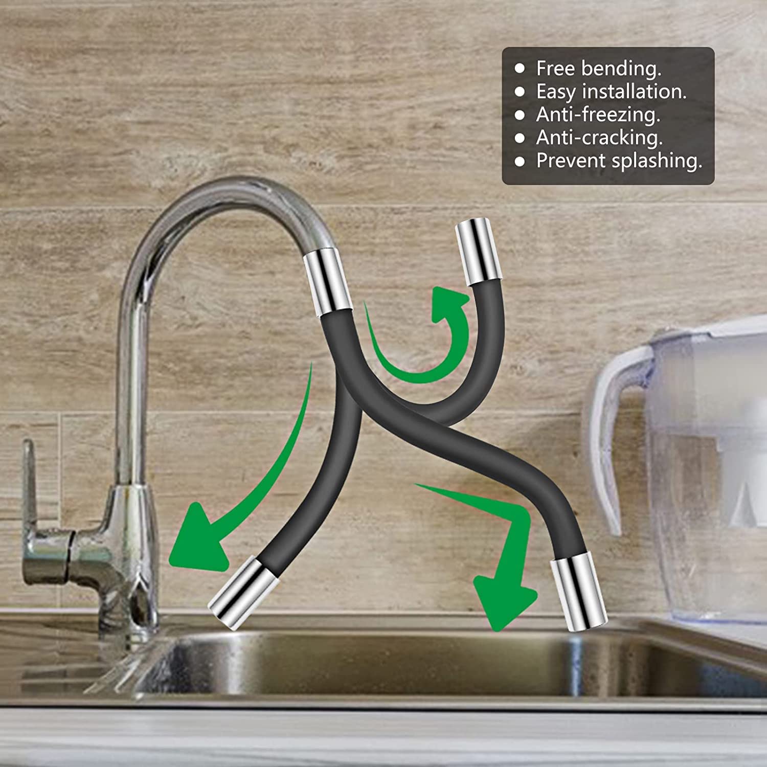 amiciCare Adjustable Tap Extender, 360° Flexible Bending Tube Aerator Faucet for M20 Tap Size